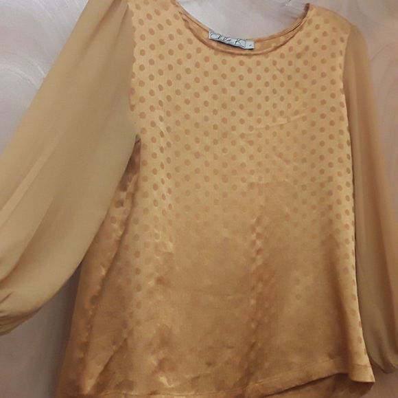 Gold Yellow Boho Swiss Dot Bow Back Top Chloe K L - Picture 1 of 8